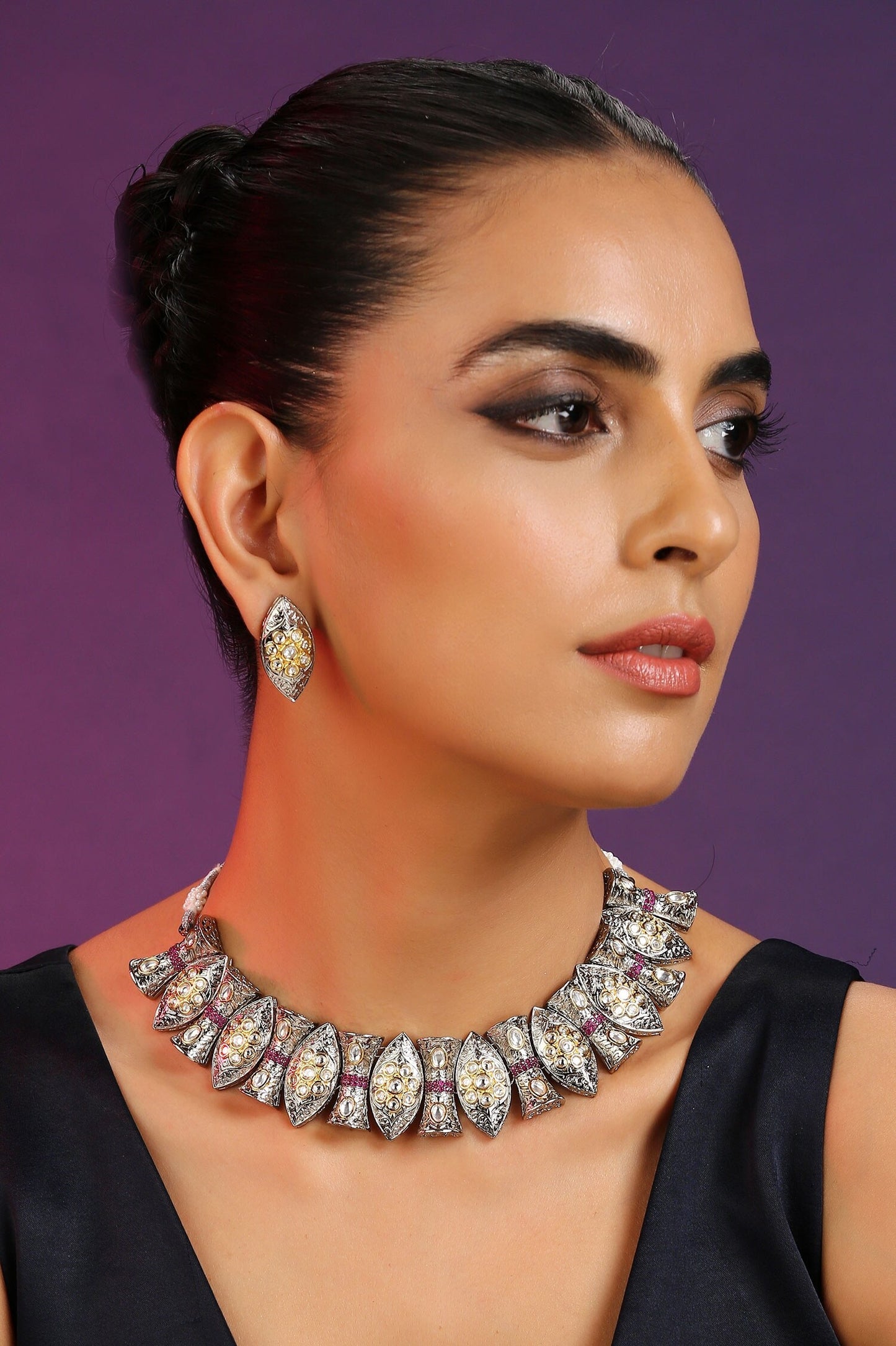 Leaf Shaped Polki Necklace Set