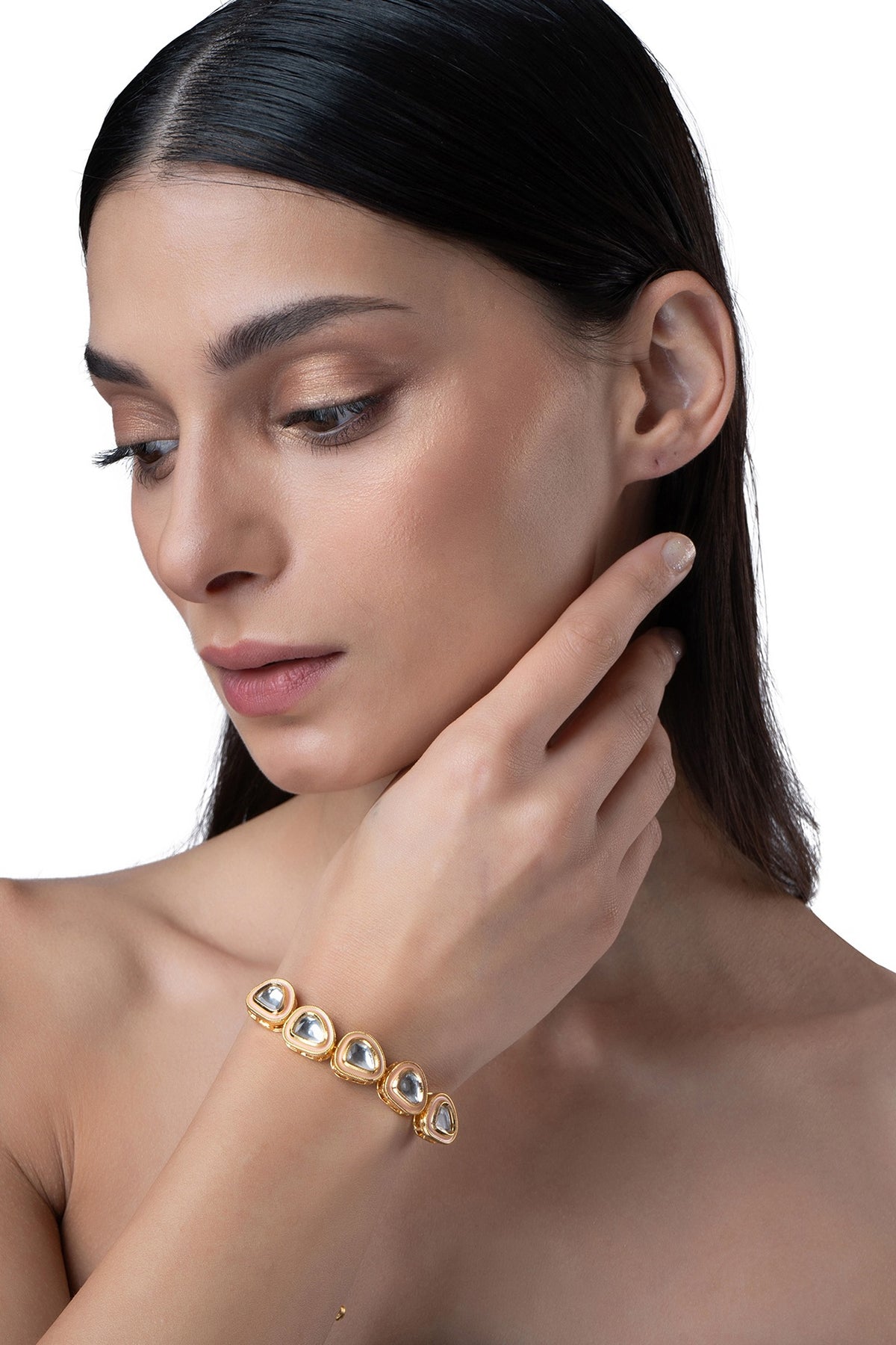 Gold Finish Kundan Polki Wrap Bracelet