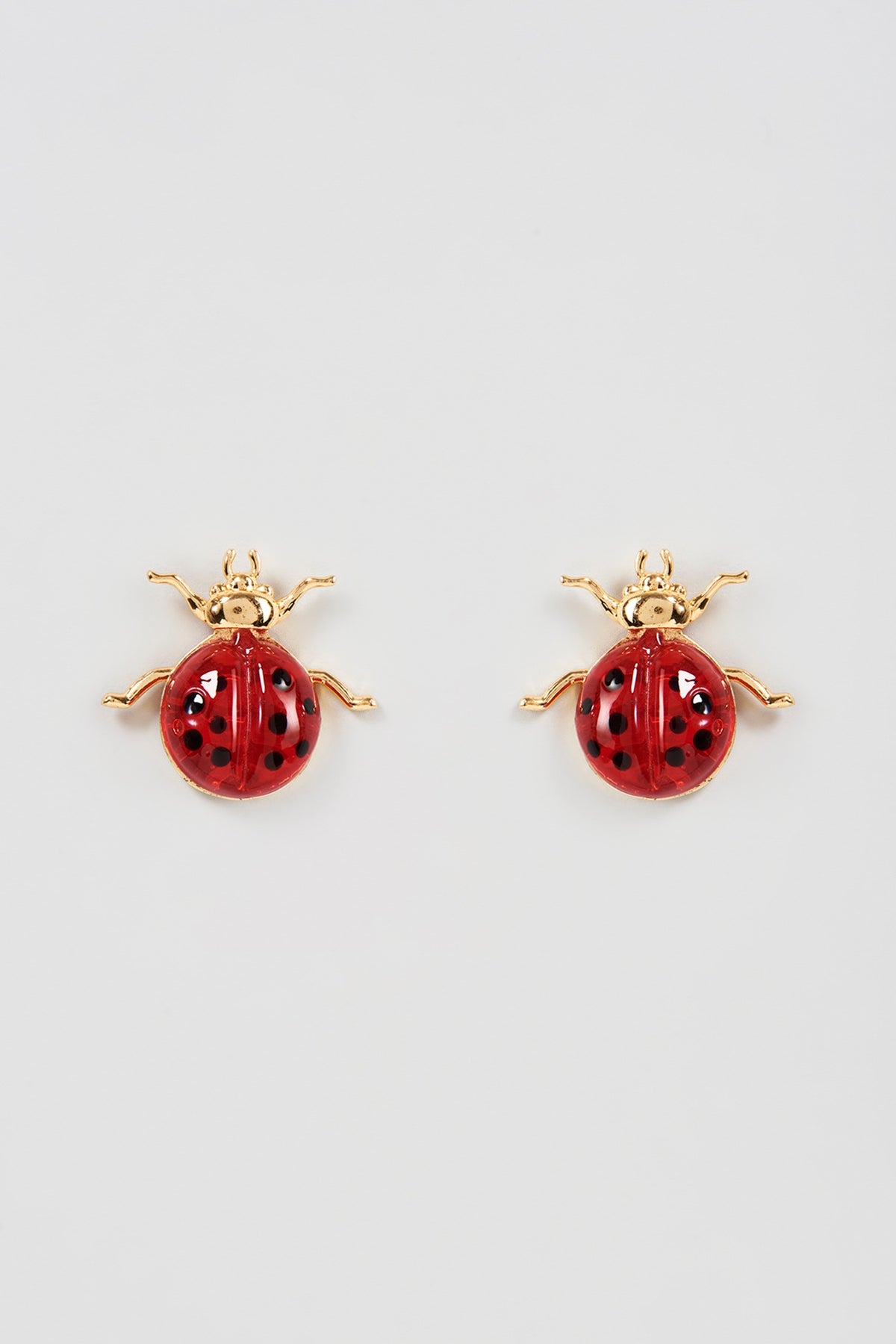 Gold Finish Red Stud Earrings