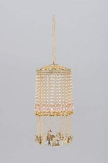 Gold Finish Kaleeras With Pink Beads & Pearls