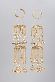 Gold Finish Kaleeras With Faux Pearls & Kundan