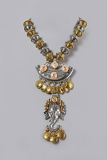 Oxidised Finish Necklace With Meenakari & Kundan