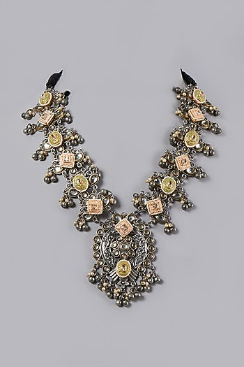 Oxidised Finish Necklace With Meenakari & Ghungroos