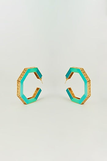 Gold Finish Enameled Hoop Earrings