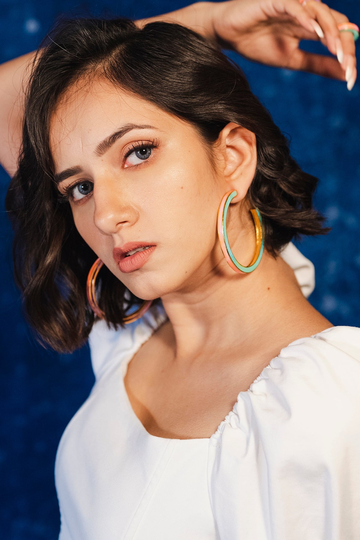 Gold Finish Enameled Hoop Earrings