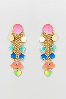 Gold Finish Enameled Dangler Earrings