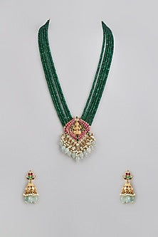 Gold Finish Kundan Polki Pendant Necklace Set