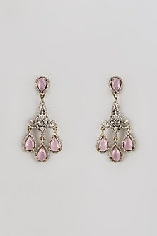 Black Rhodium Finish Pink Zircon Dangler Earrings