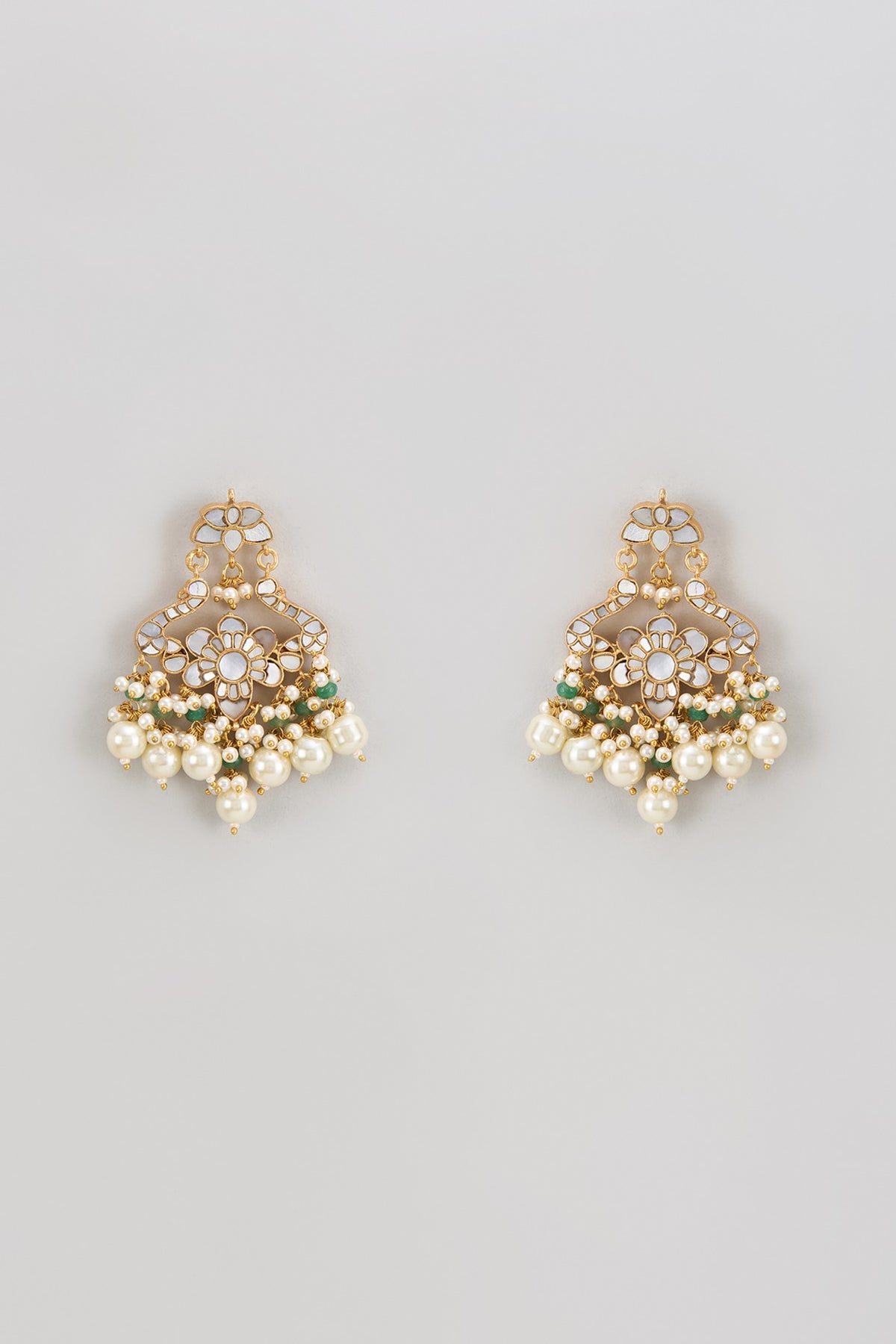 Gold Finish Kundan Polki & Mother Of Pearl Chandbaali Earrings