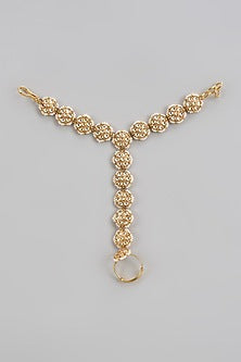 Gold Finish Kundan Polki Hathphools (Set Of 2)
