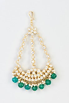 Gold Finish Kundan Polki & Green Drop Pasa