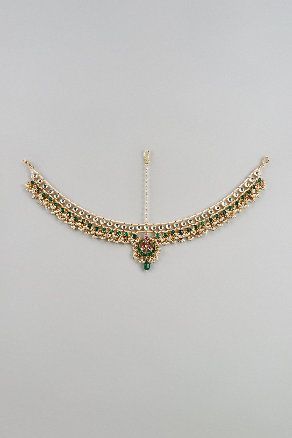 Gold Finish Multi-Colored Kundan Polki Mathapatti