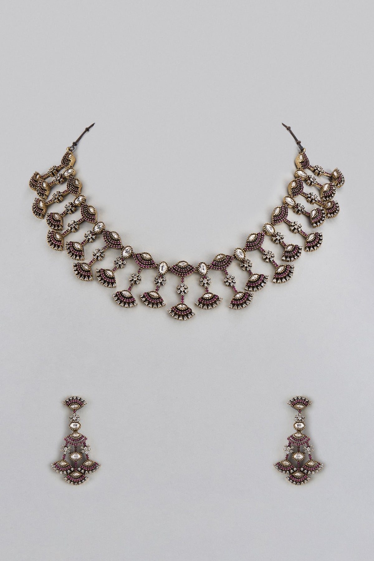 Two Tone Finish Red Zircon Necklace Set
