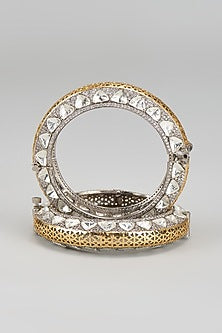 White Finish Kundan Polki Bangles (Set Of 2)