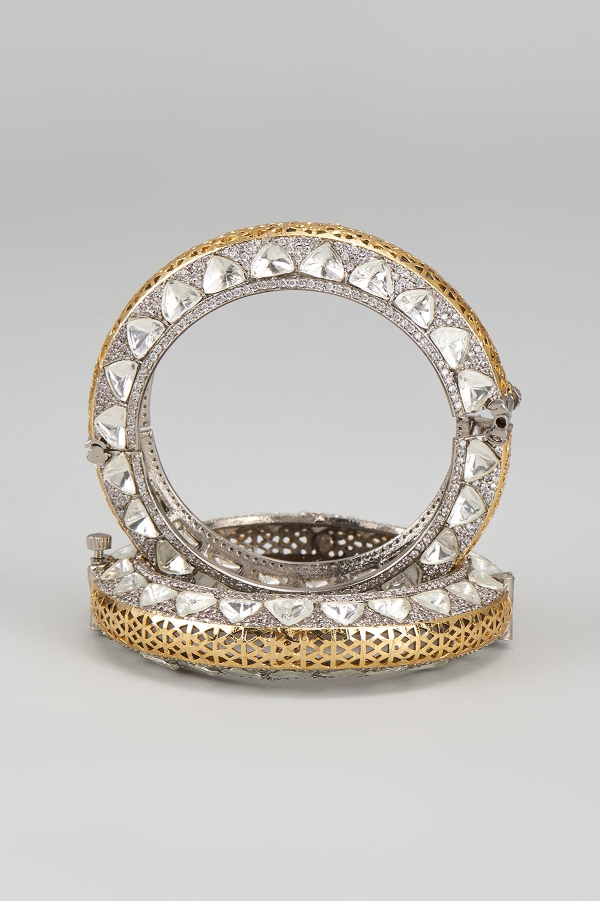 White Finish Kundan Polki Bangles (Set Of 2)