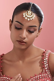 Gold Finish Kundan Polki Maangtikka