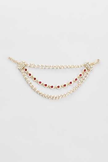 Gold Finish Red Kundan Polki Earchains