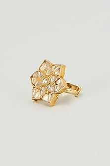 Gold Finish Kundan Polki Ring