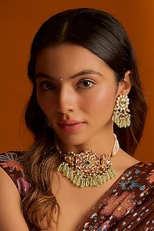 Gold Finish Multi- Colored Kundan Polki Choker Necklace Set