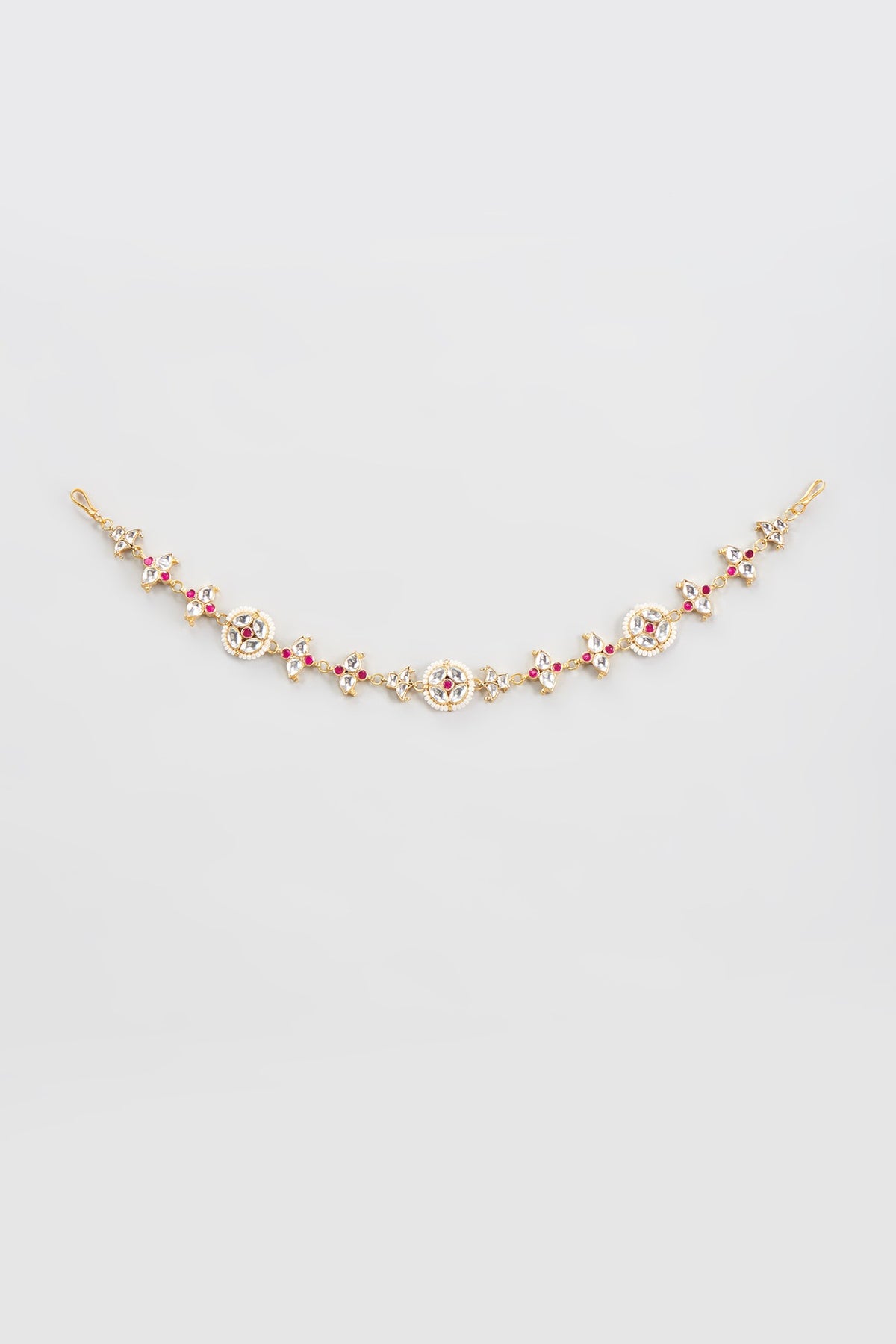Gold Finish White Kundan Polki Sheeshphool