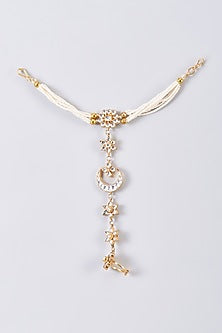 Gold Finish White Kundan Polki Hathphool (Set Of 2)