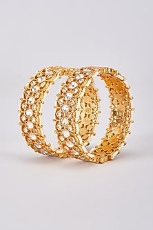 Gold Finish White Kundan Polki Bangles (Set Of 2)