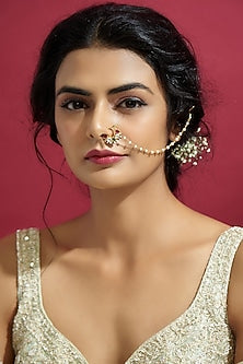 Gold Finish Multi-Colored Kundan Polki Nath