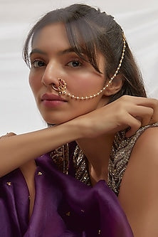 Gold Finish Red Kundan Polki Nath