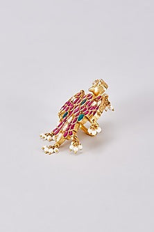 Gold Finish Red Kundan Polki Ring