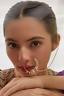 Gold Finish White Kundan Polki Nath