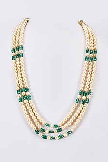Gold Finish Green Pearl Mala