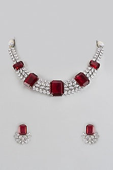 White Finish Red Stone & Zircon Necklace Set