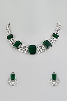 White Finish Green Stone & Zircon Necklace Set