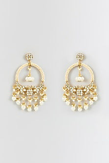 Gold Finish Mother Of Pearl Chandbali Earrings