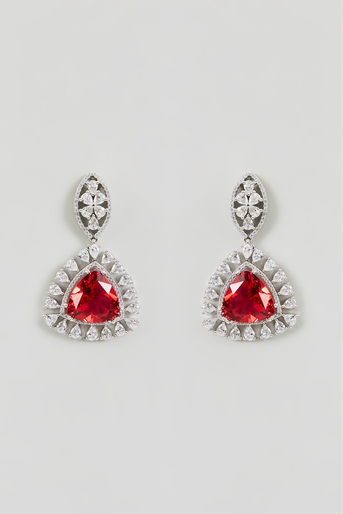 White Finish Zircon & Red Stone Necklace Set
