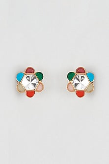 White Finish Kundan Polki Stud Earrings