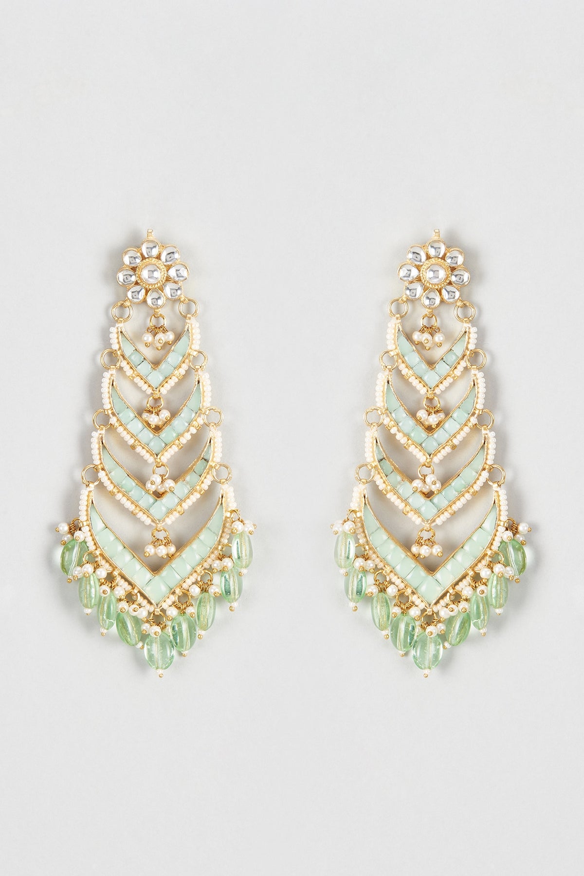 Gold Finish Kundan Polki Dangler Earrings