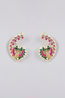 Gold Finish Kundan Polki & Multi-Colored Stone Kaanphool Earrings