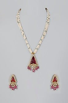 Gold Finish Kundan Polki Long Necklace Set