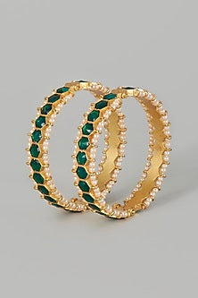 Gold Finish Kundan Polki Bangles (Set of 2)