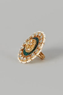 Gold Finish Kundan Polki Ring