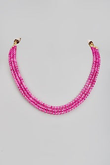 Gold Finish Pink Beaded Necklace