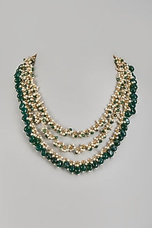 Gold Finish Pearl & Green Drop Mala