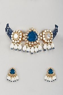 Gold Finish Kundan Polki Choker Necklace Set