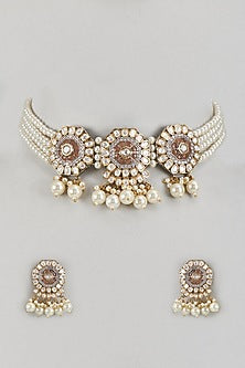 Gold Finish Kundan Polki Choker Necklace Set
