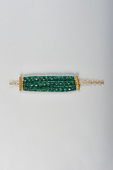 Gold Finish Green Kundan Polki Bracelet