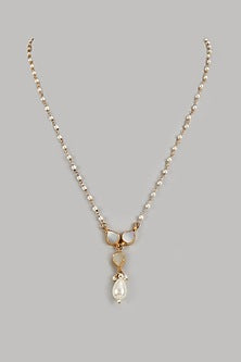 Gold Finish Kundan Polki & Mother Of Pearl Long Necklace