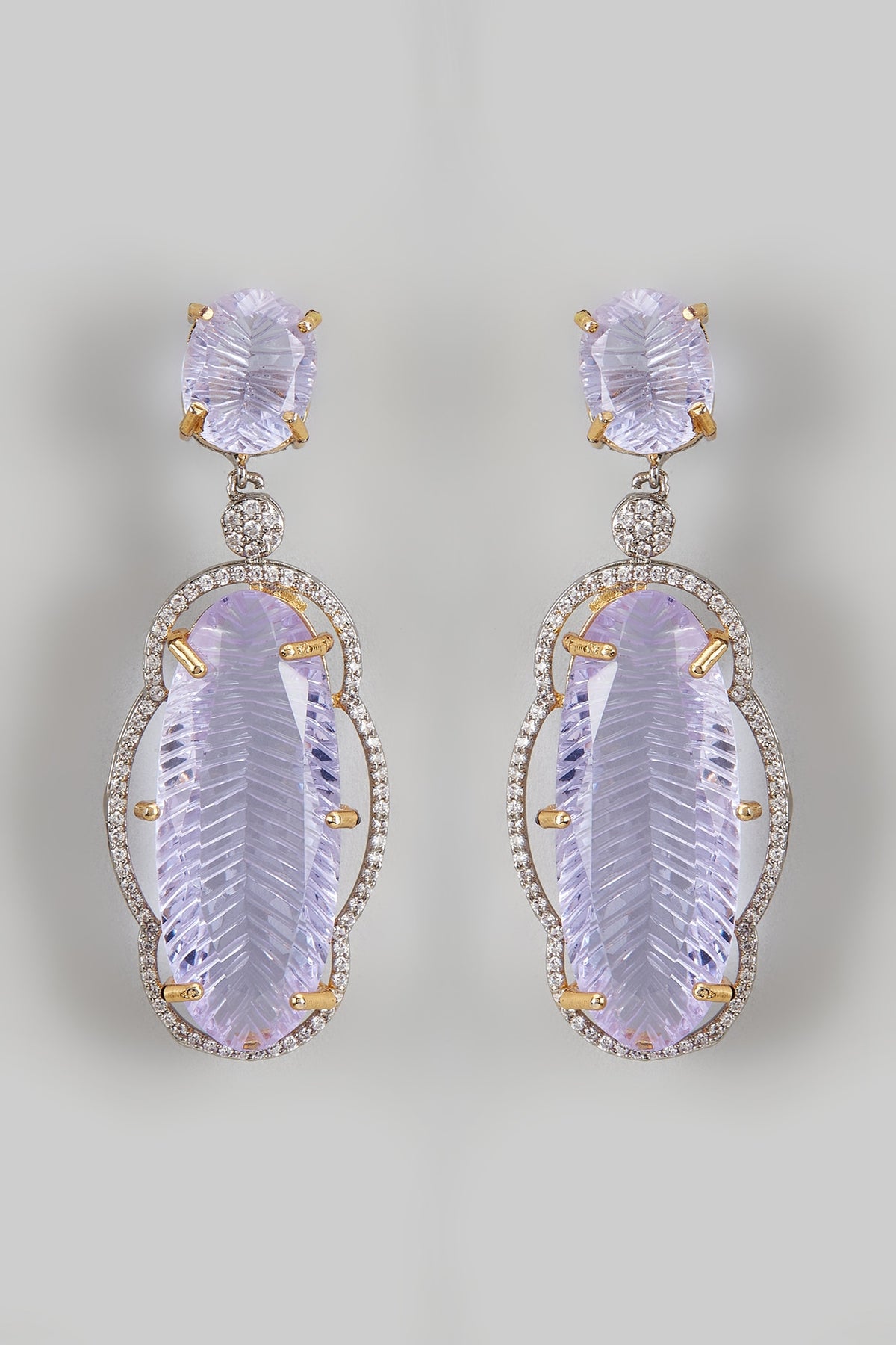 White Finish Purple Kundan Polki Dangler Earrings