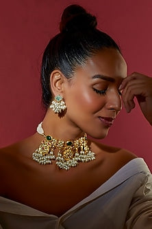 Gold Finish Kundan Polki Choker Necklace Set