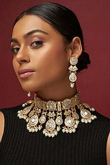 Gold Finish White Moissanite Necklace Set
